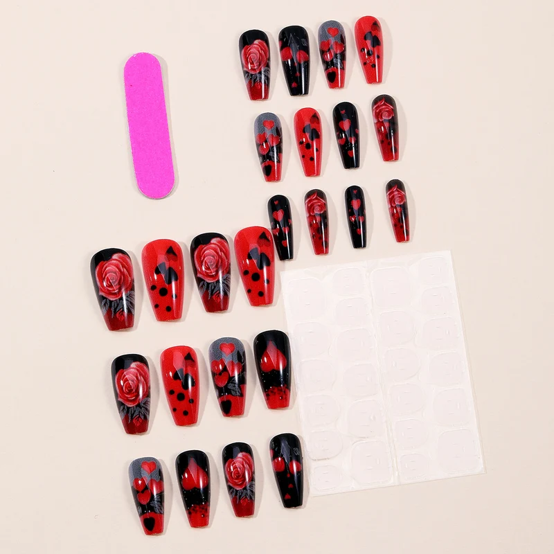 Elegant 3D Floral and Heart Acrylic Nail Art Extensions Stornfield