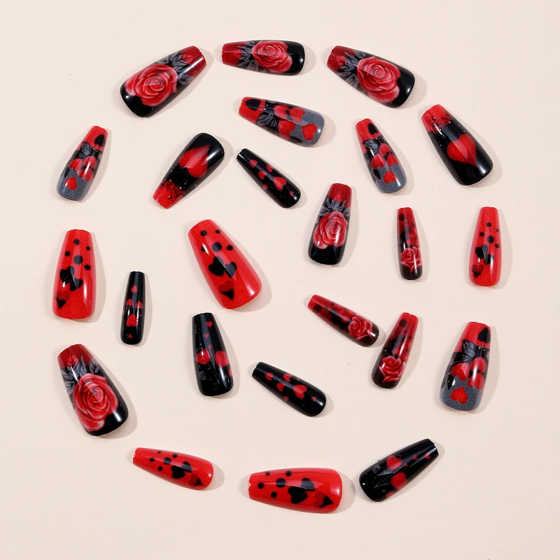 Elegant 3D Floral and Heart Acrylic Nail Art Extensions Stornfield