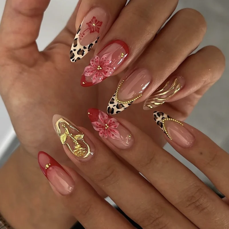 Elegant 3D Floral and Animal Print Nail Art Extensions Stornfield