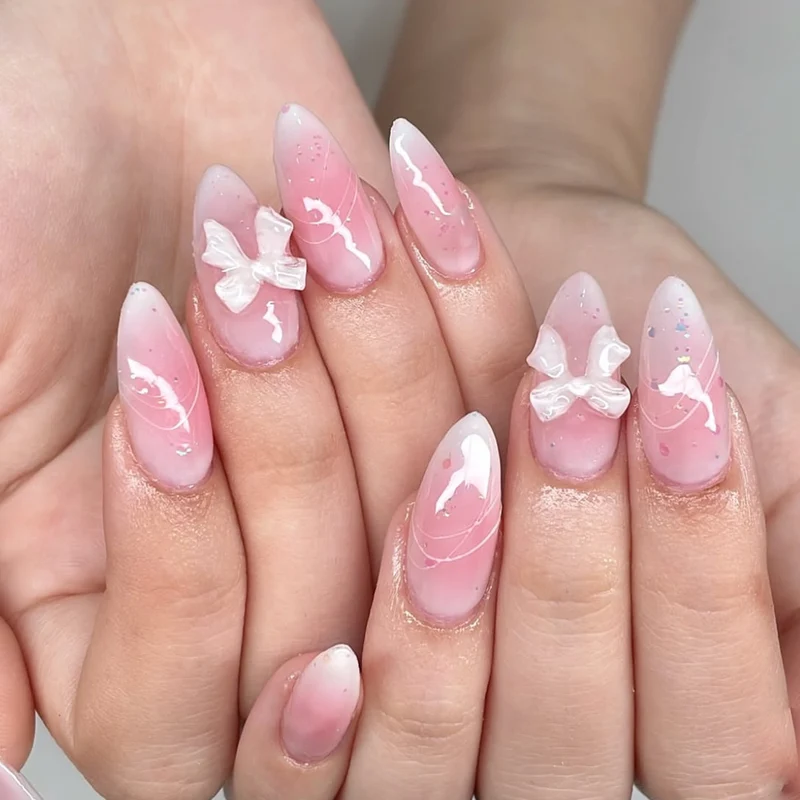 Elegant 3D Bow-Accent Nail Art Extensions Stornfield