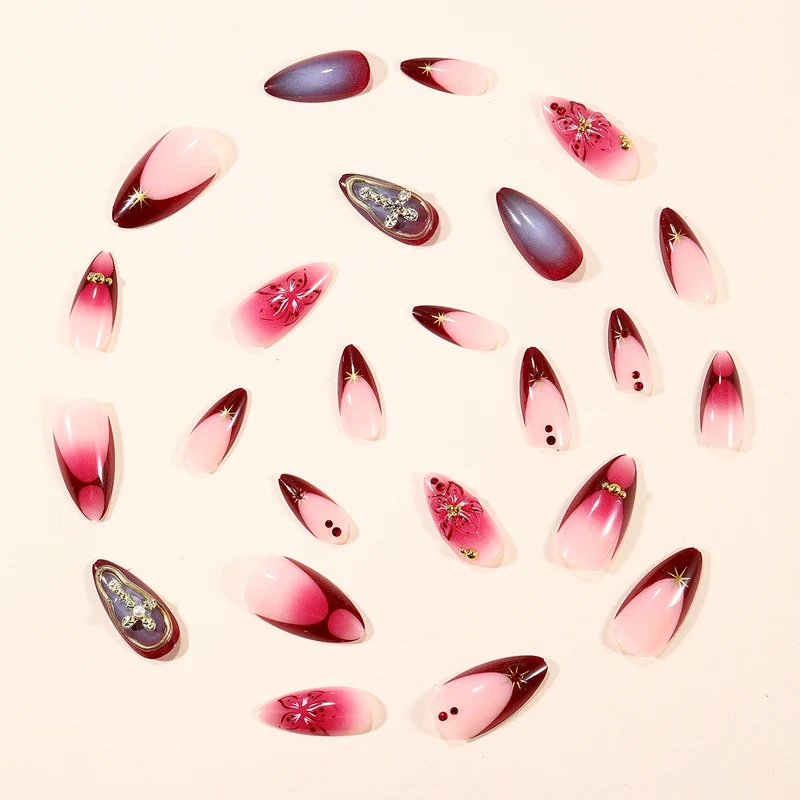 Elaborate Floral Accent Stiletto Nail Art Extensions Stornfield