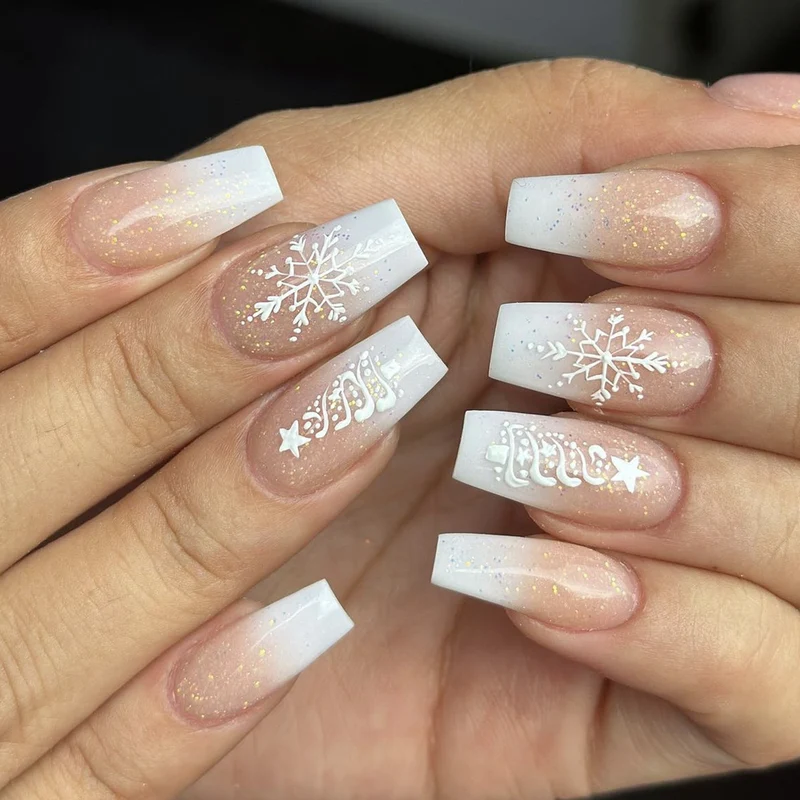 Decorative Winter-Themed Acrylic Nail Art Extensions Stornfield