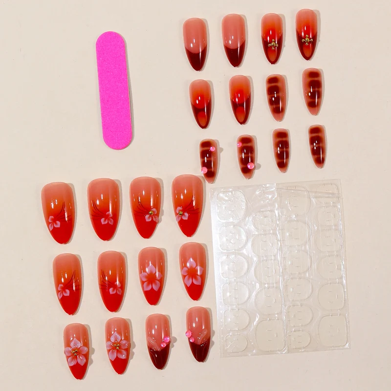 Artistic Flower-Accent Stiletto Nail Art Extensions Stornfield