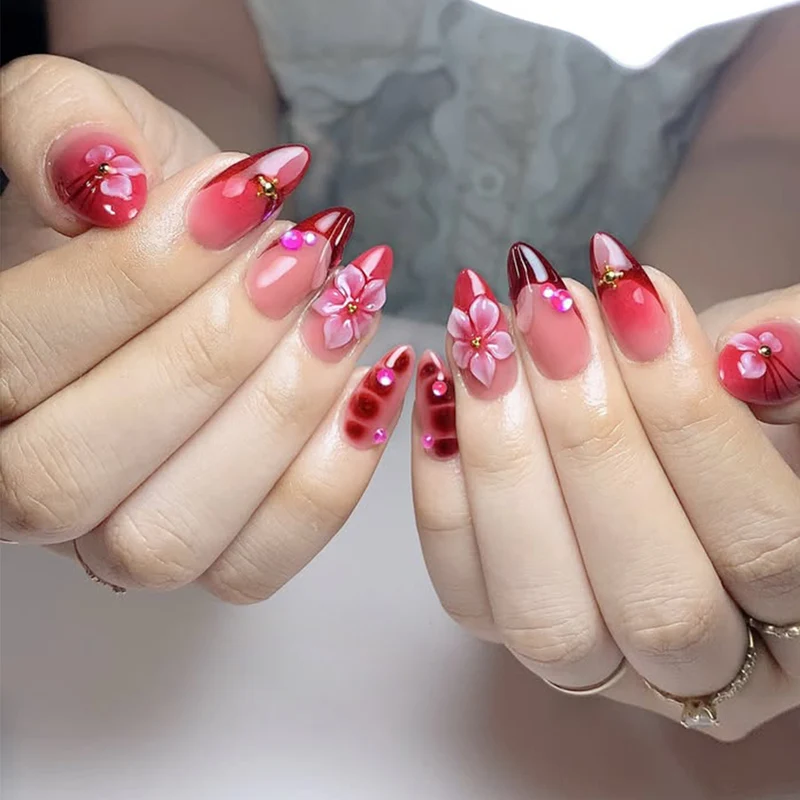 Artistic Flower-Accent Stiletto Nail Art Extensions Stornfield