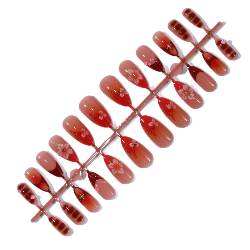 Artistic Flower-Accent Stiletto Nail Art Extensions Stornfield