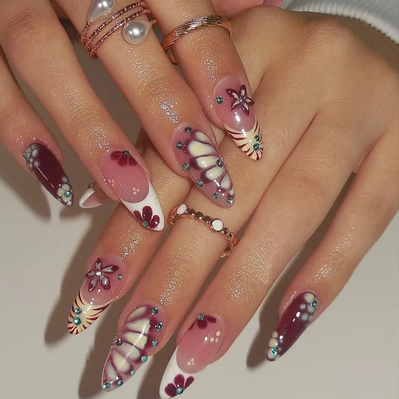 Artistic Floral Nail Art Extensions Stornfield