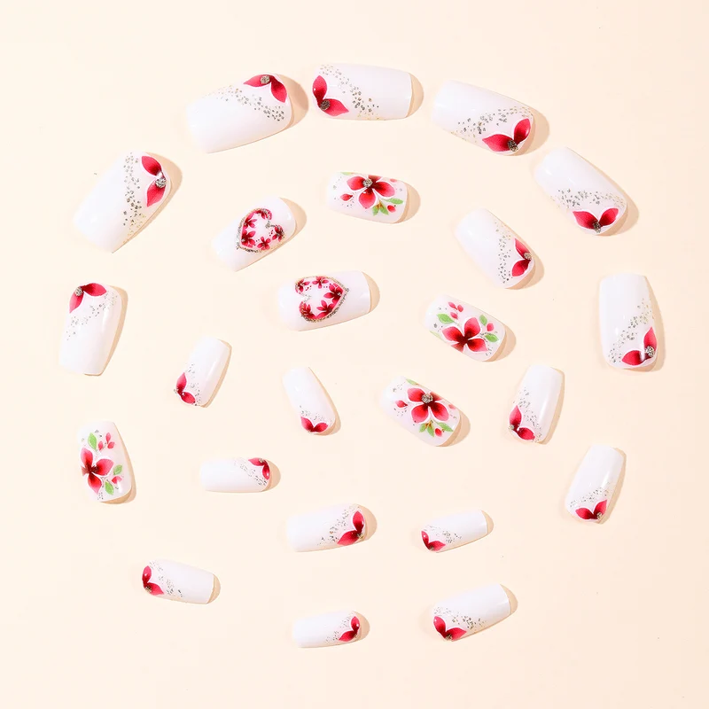 Artistic Floral Heart Acrylic Nail Art Stornfield