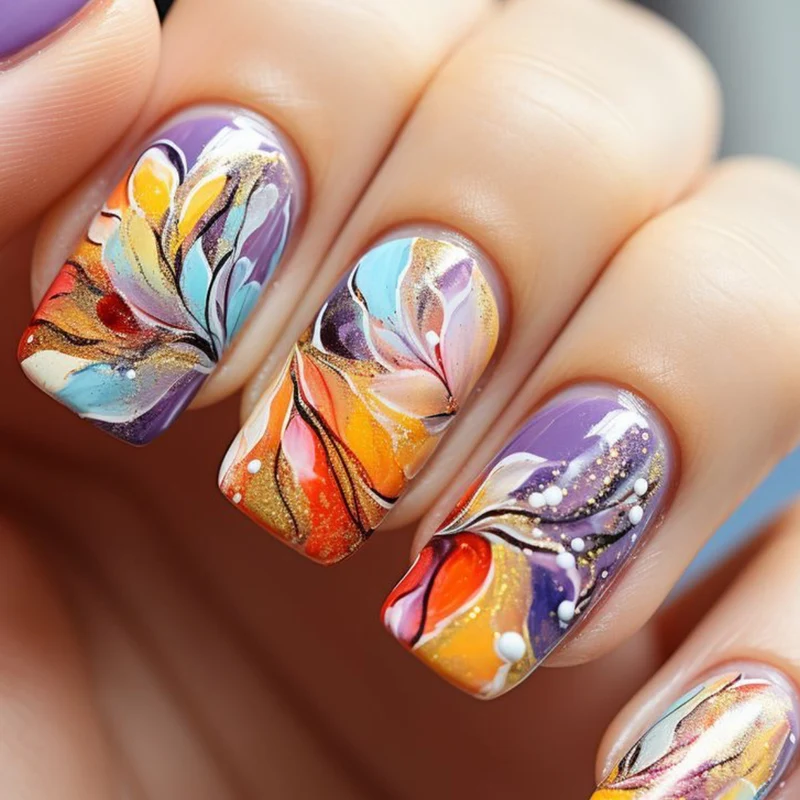 Artistic Floral Gel Nail Art Extensions Stornfield