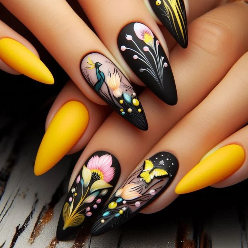 Artistic Floral Design Stiletto Nail Art Extensions Stornfield