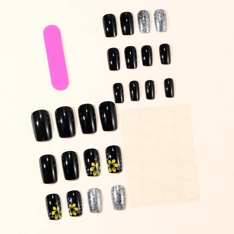 Artistic Floral and Glitter Nail Art Extensions Stornfield