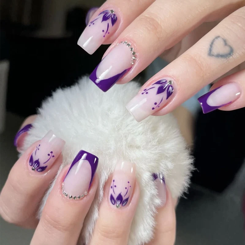 Artistic Floral Acrylic Nail Extensions Stornfield