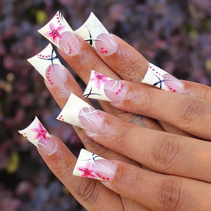 Artistic Floral Acrylic Nail Design Stornfield