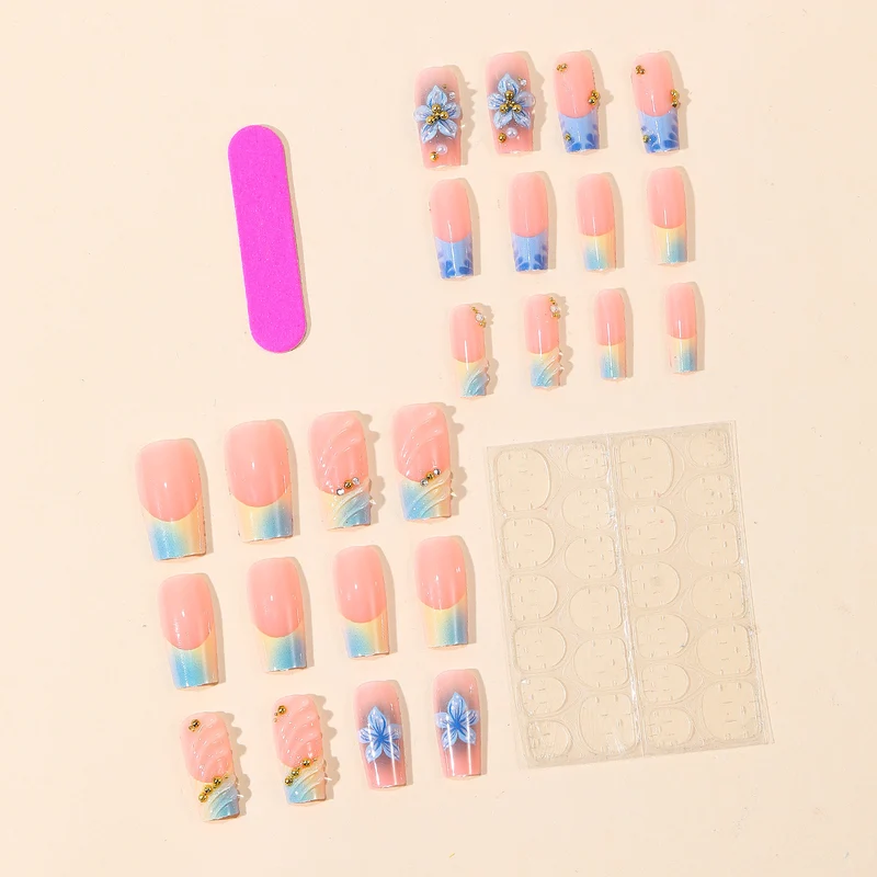 Artistic Floral Acrylic Nail Art Extensions Stornfield