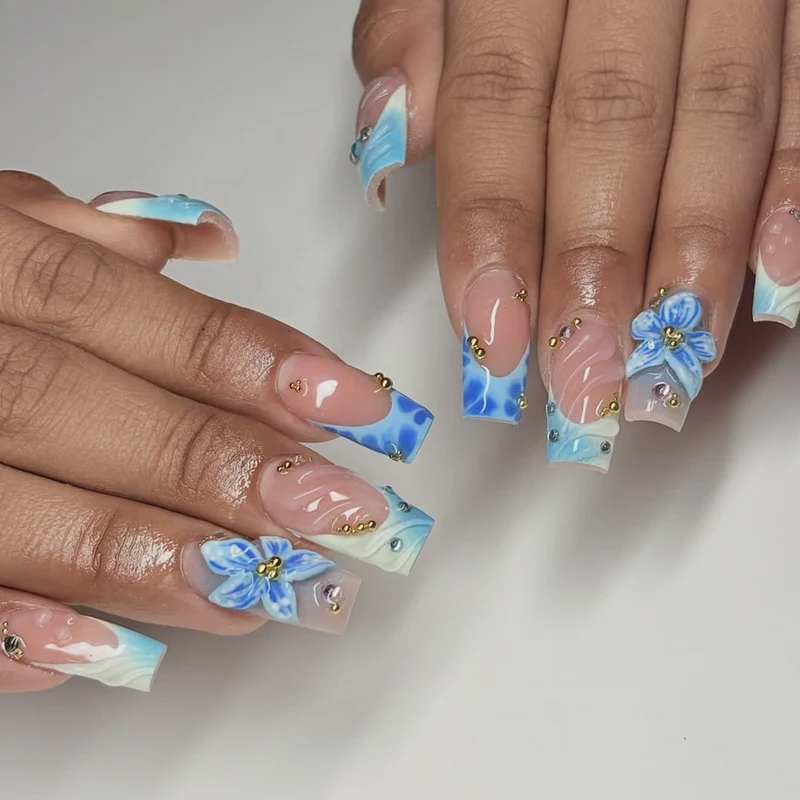 Artistic Floral Acrylic Nail Art Extensions Stornfield