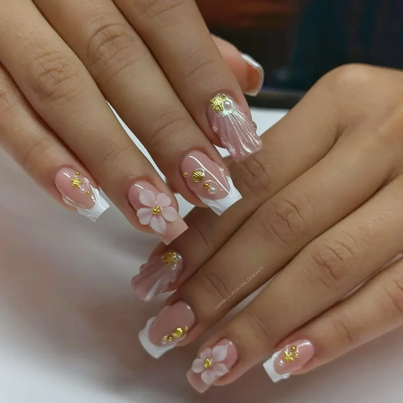Artistic Floral Acrylic Nail Art Stornfield