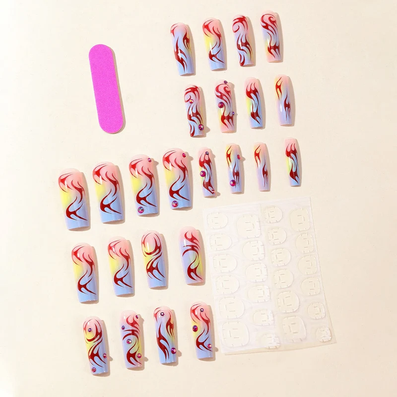 Artistic Flame-Design Acrylic Nail Art Extensions Stornfield