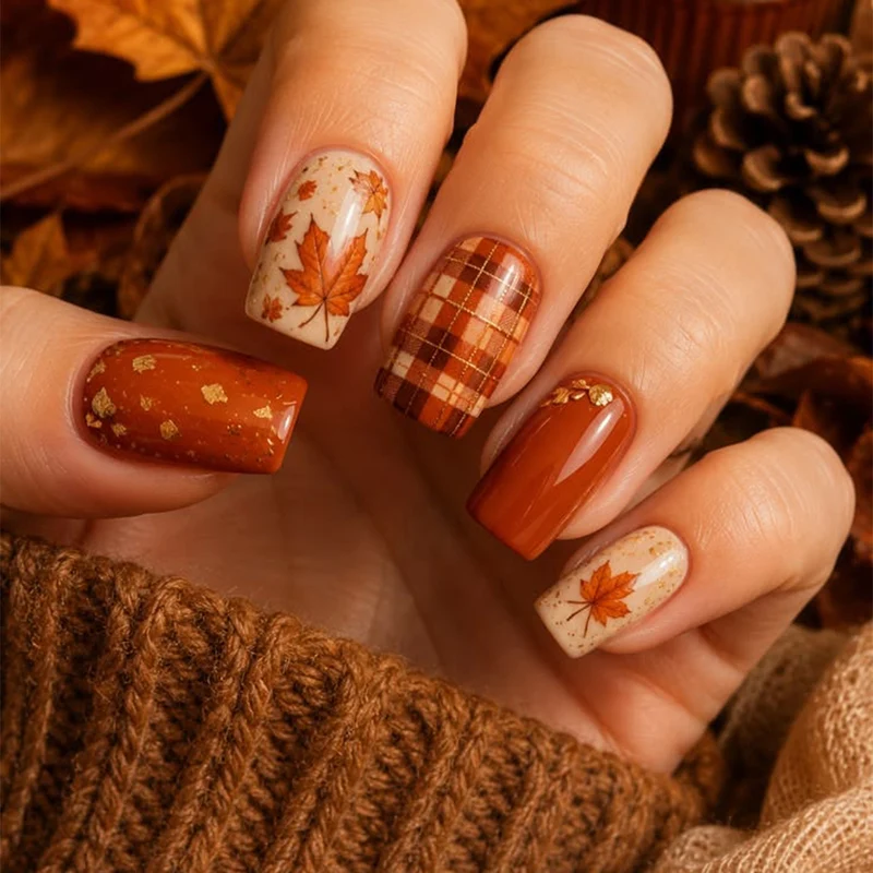 Artistic Fall-Themed Nail Art Extensions Stornfield