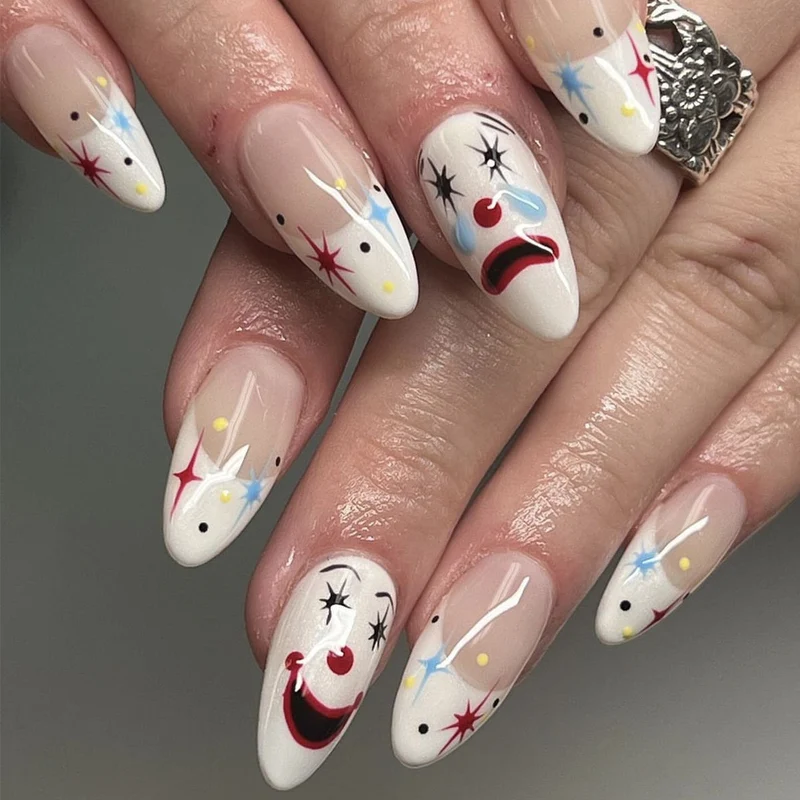 Artistic Clown-Themed Stiletto Nail Art Stornfield