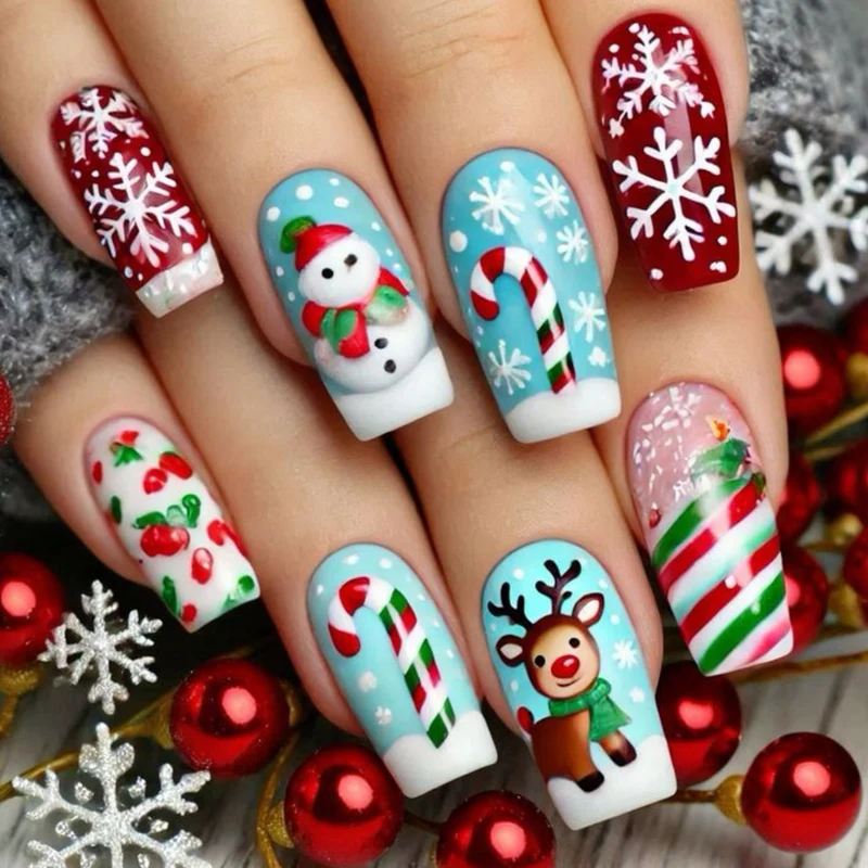 Artistic Christmas-Themed 3D Nail Art Extensions Stornfield