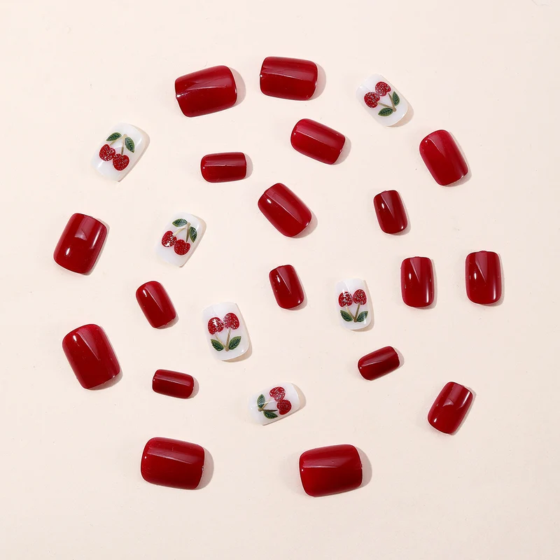 Artistic Cherry-Themed Nail Art Extensions Stornfield