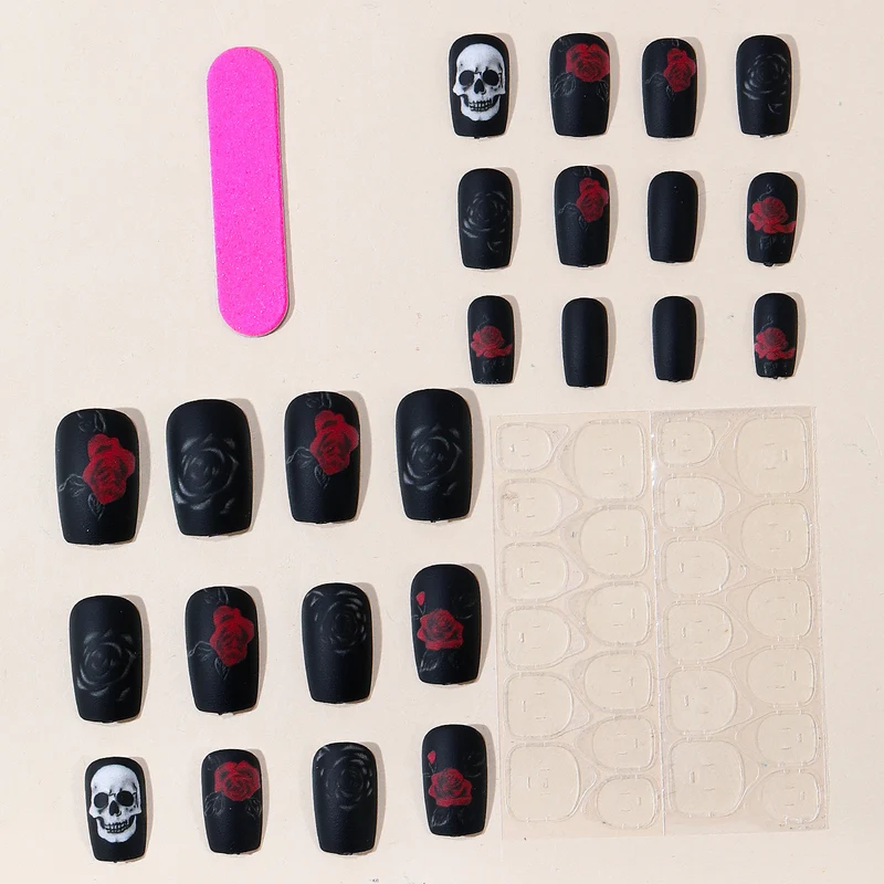 Artistic Skull and Rose Nail Art Extensions Stornfield