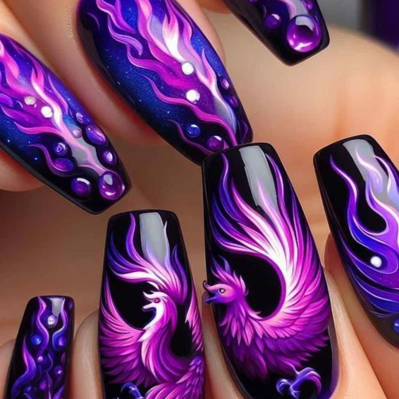 Artistic Phoenix-Themed Nail Art Extensions Stornfield