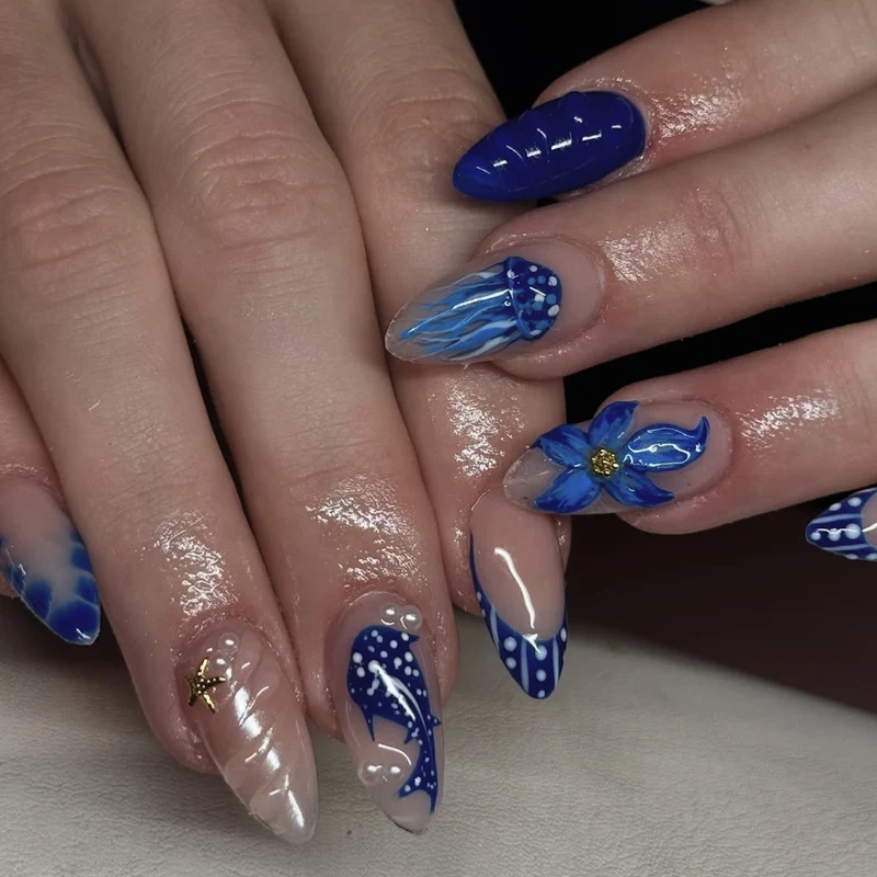 Artistic Marine-Themed Nail Art Extensions Stornfield