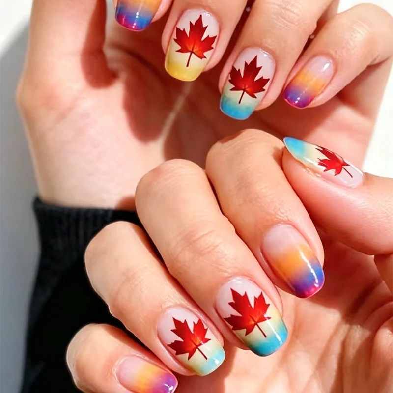 Artistic Maple Leaf Gradient Nail Art Stornfield
