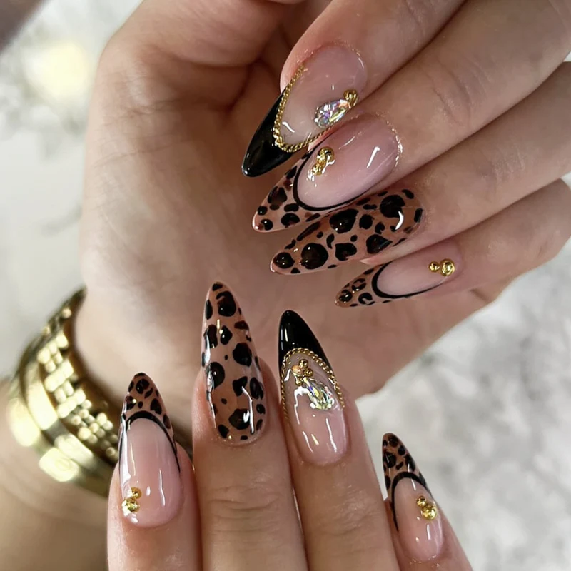 Artistic Leopard Print Stiletto Nail Art Extensions Stornfield