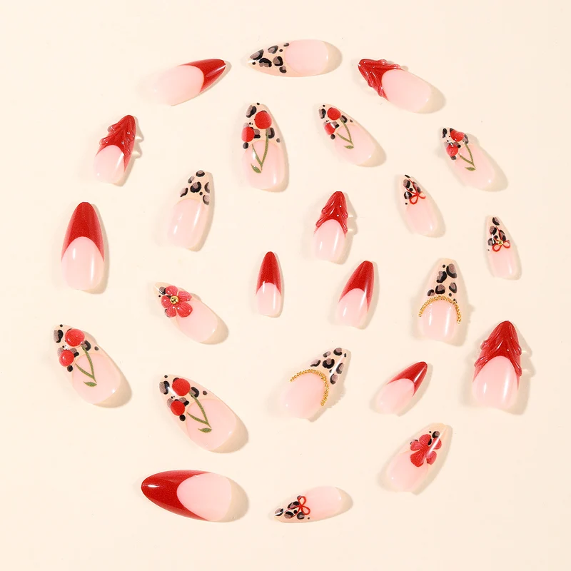 Artistic Leopard and Floral Stiletto Nail Art Extensions Stornfield
