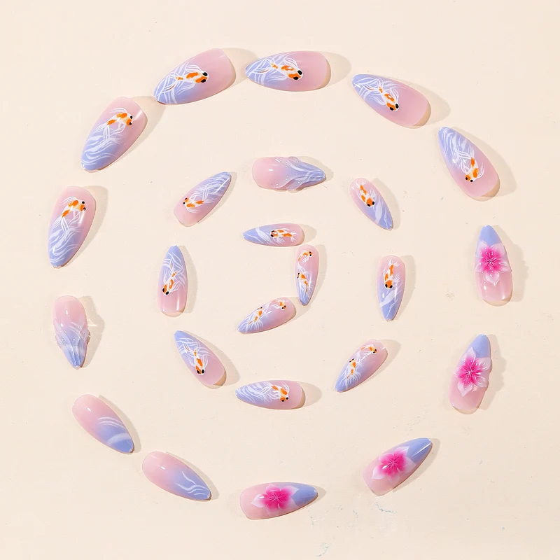 Artistic Koi Fish and Floral Nail Art Extensions Stornfield