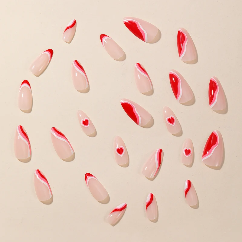 Artistic Heart-Themed Acrylic Nail Extensions Stornfield