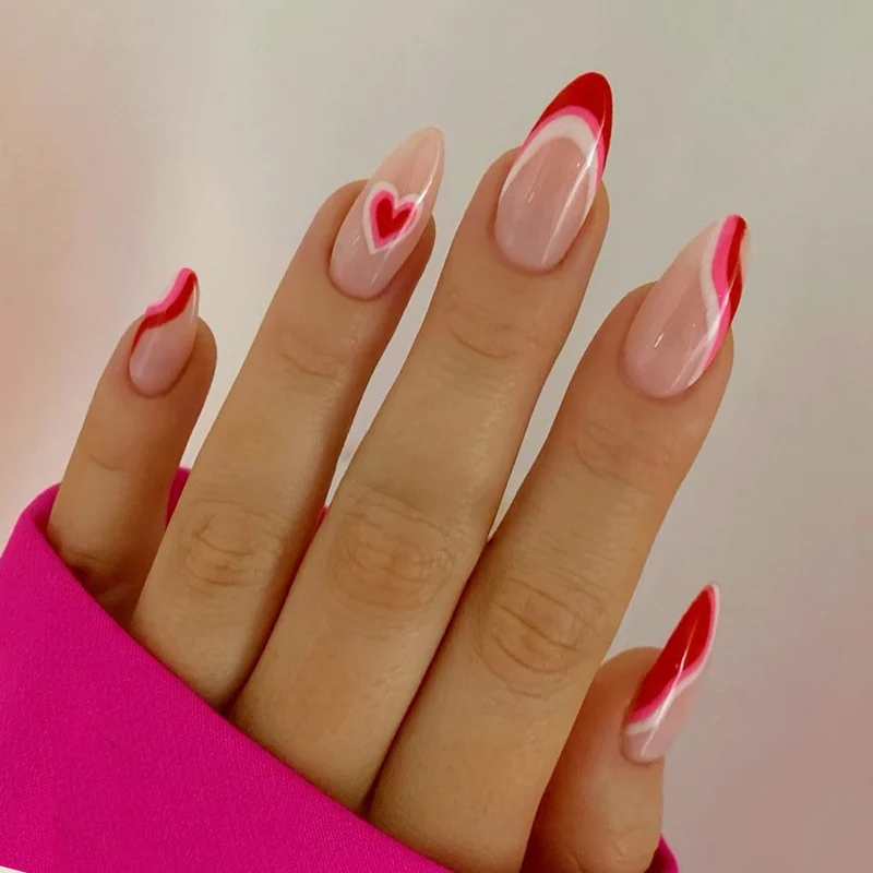 Artistic Heart-Themed Acrylic Nail Extensions Stornfield