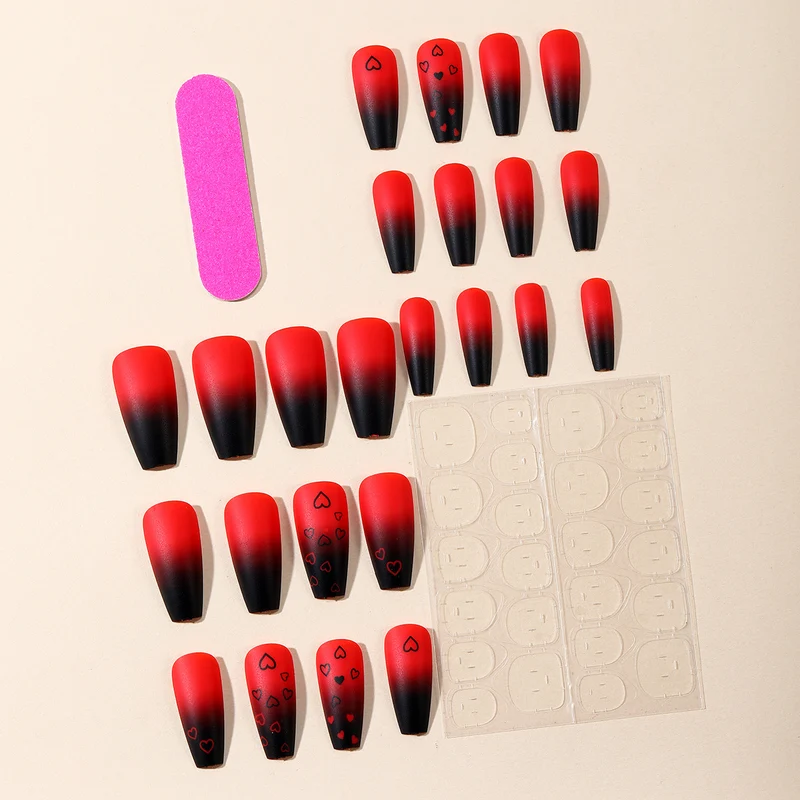 Artistic Heart-Design Acrylic Nail Art Extensions Stornfield