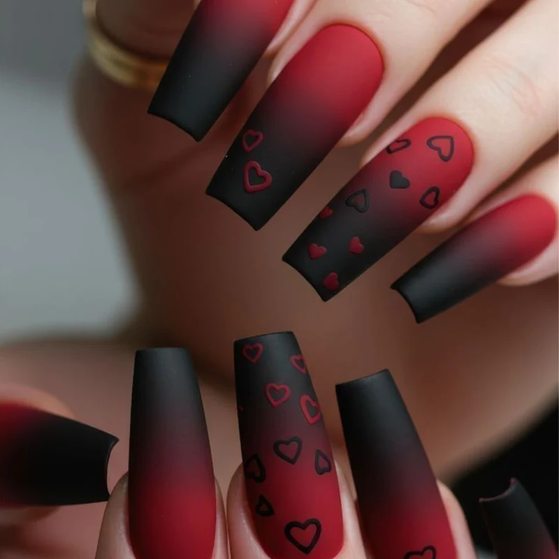 Artistic Heart-Design Acrylic Nail Art Extensions Stornfield