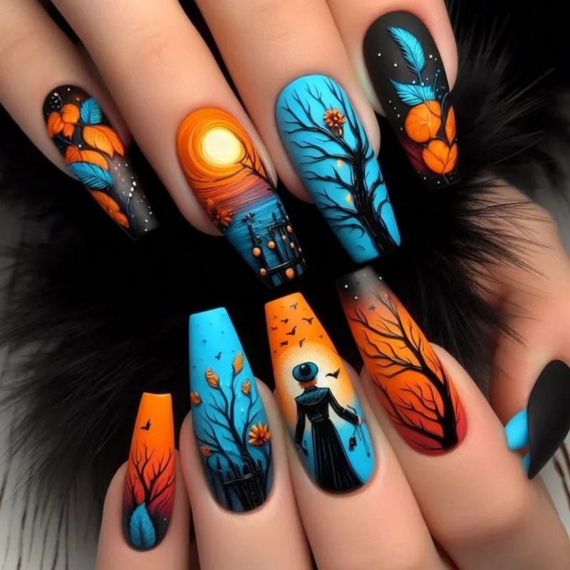 Artistic Halloween-Themed Nail Art Extensions Stornfield
