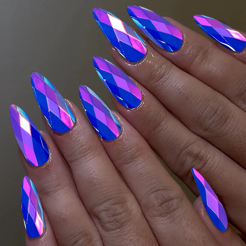 Chic stiletto acrylic nail extensions with holographic diamond design Stornfield