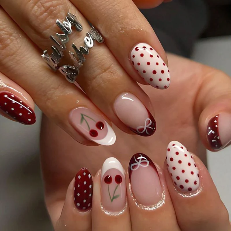 Cherry-Inspired Decorative Nail Art Extensions Stornfield