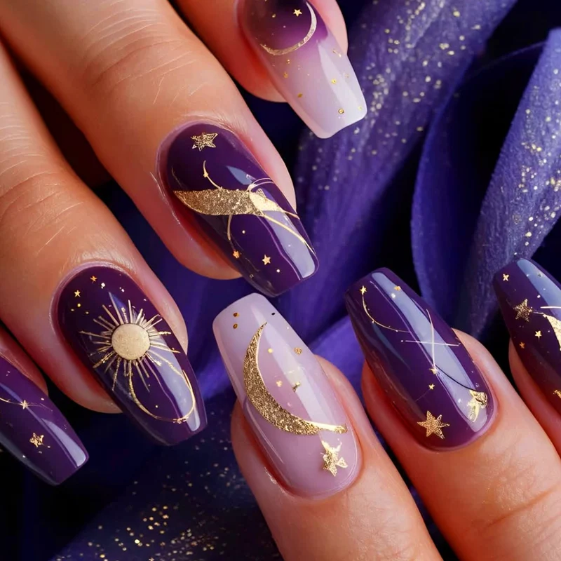 Celestial-Themed 3D Nail Art Extensions Stornfield
