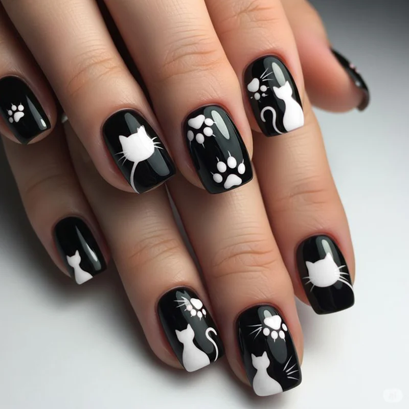 Cat-Themed Artistic Nail Art Extensions Stornfield