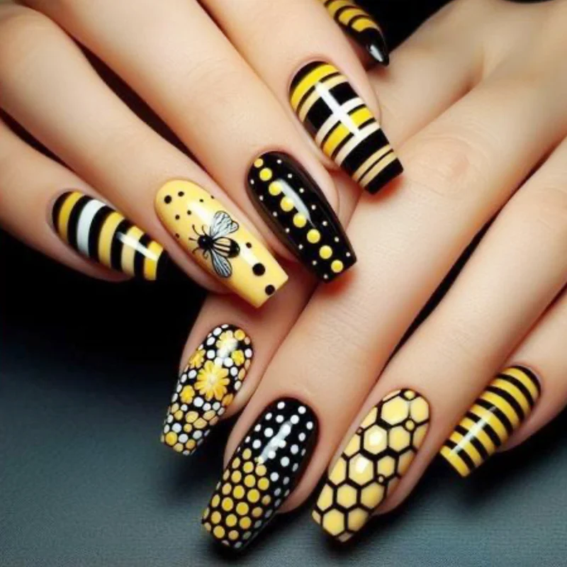 Bee-Inspired Acrylic Nail Art Stornfield