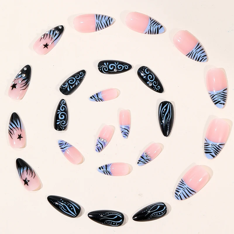 Artistic Stiletto Nail Art Extensions with Rhinestone Accents Stornfield