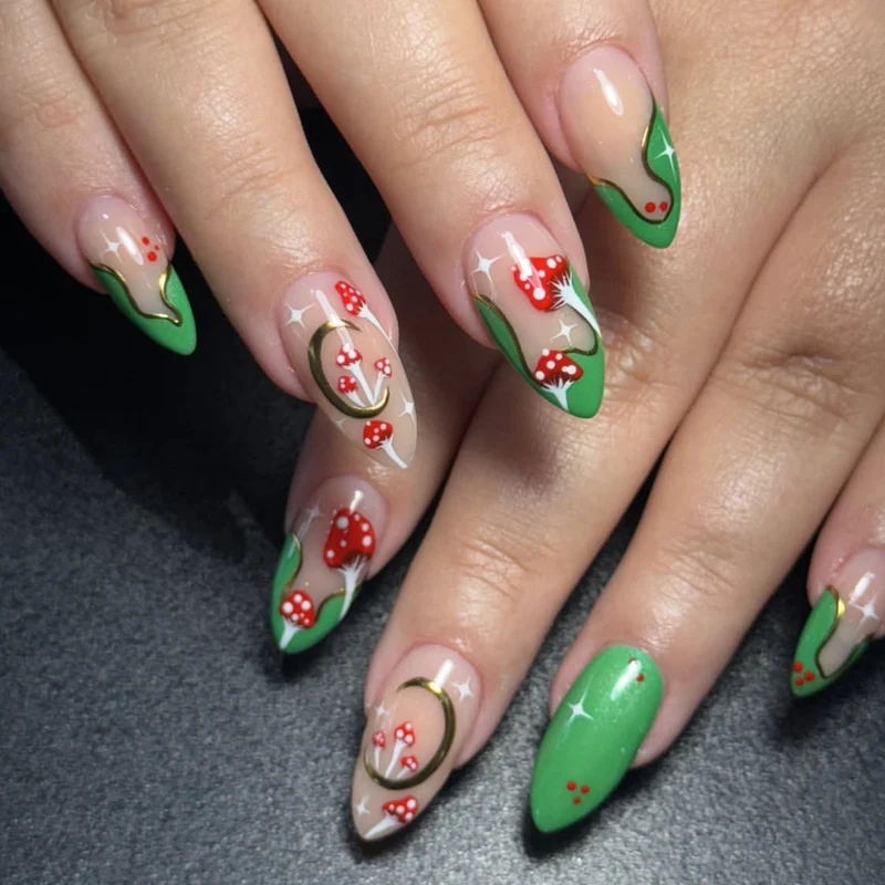 Artistic Stiletto Nail Art Extensions with Floral Accents Stornfield