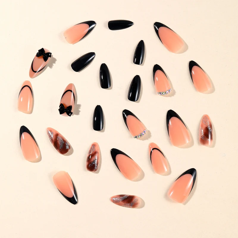 Artistic Stiletto Nail Art Extensions with Bow Accents Stornfield