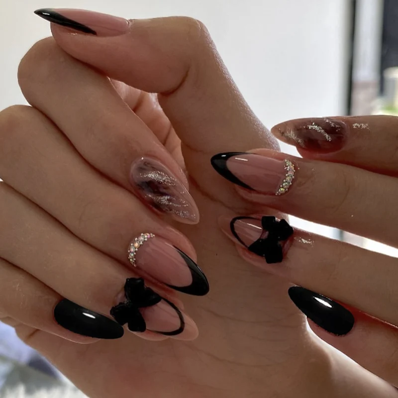 Artistic Stiletto Nail Art Extensions with Bow Accents Stornfield