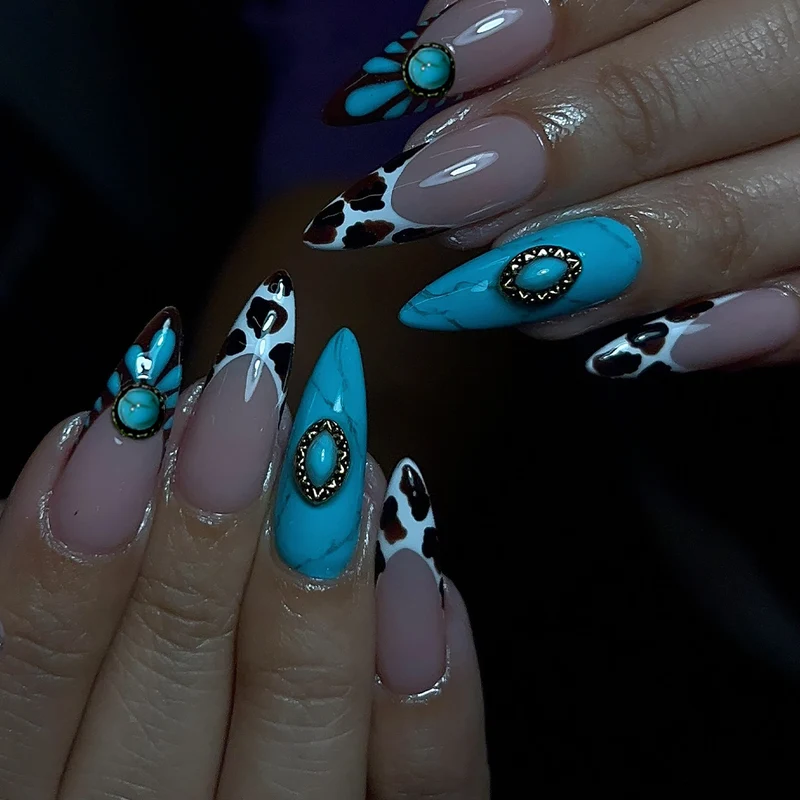 Artistic Stiletto Nail Art Extensions with 3D Accents Stornfield