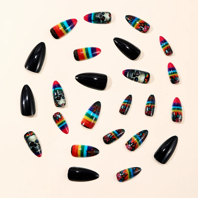 Artistic Skull-Themed Stiletto Nail Art Extensions Stornfield