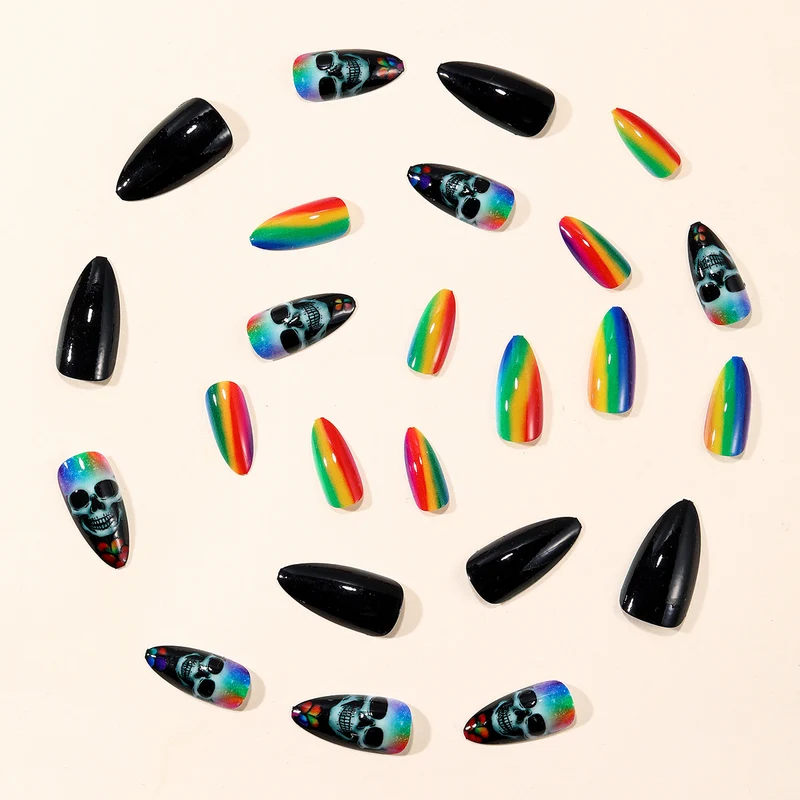 Artistic Skull-Themed Stiletto Nail Art Extensions Stornfield