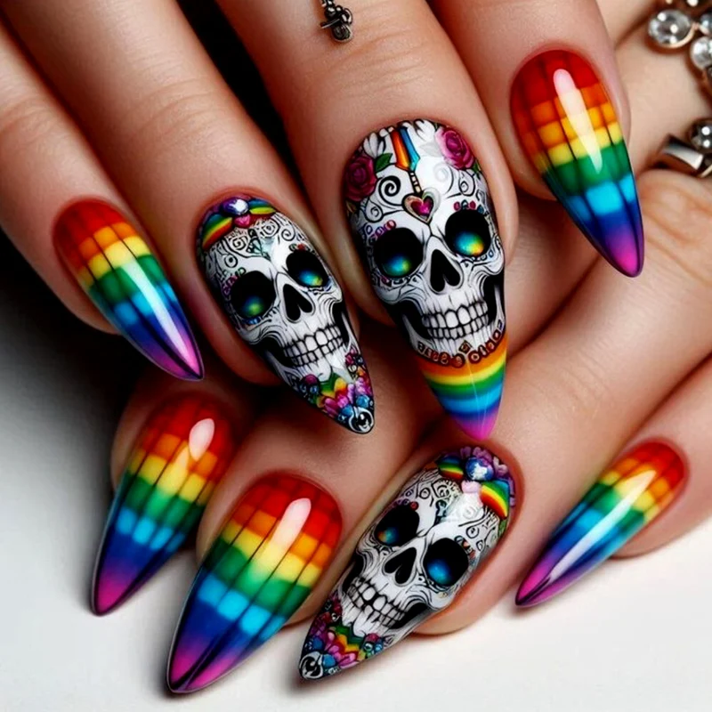 Artistic Skull-Design Nail Art Extensions Stornfield
