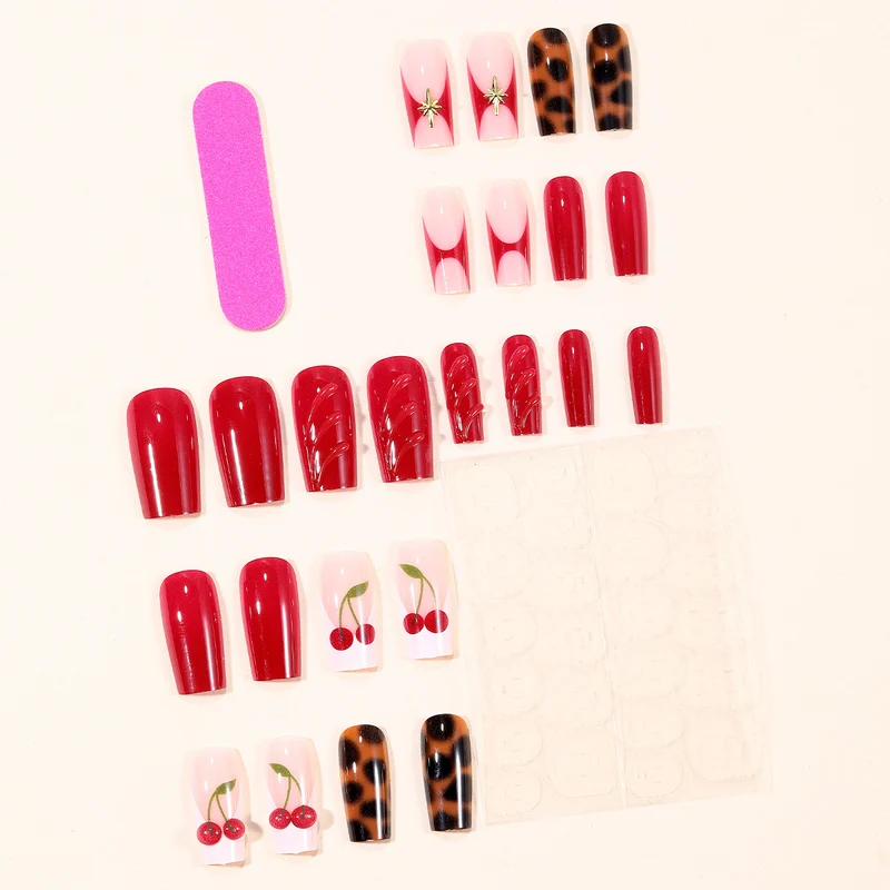 Artistic Cherry Accent Acrylic Nail Art Extensions Stornfield